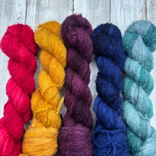 Very Cherry, Ochre, Black Cherry, Indigo, EucalyptusSilky Fluff Pack