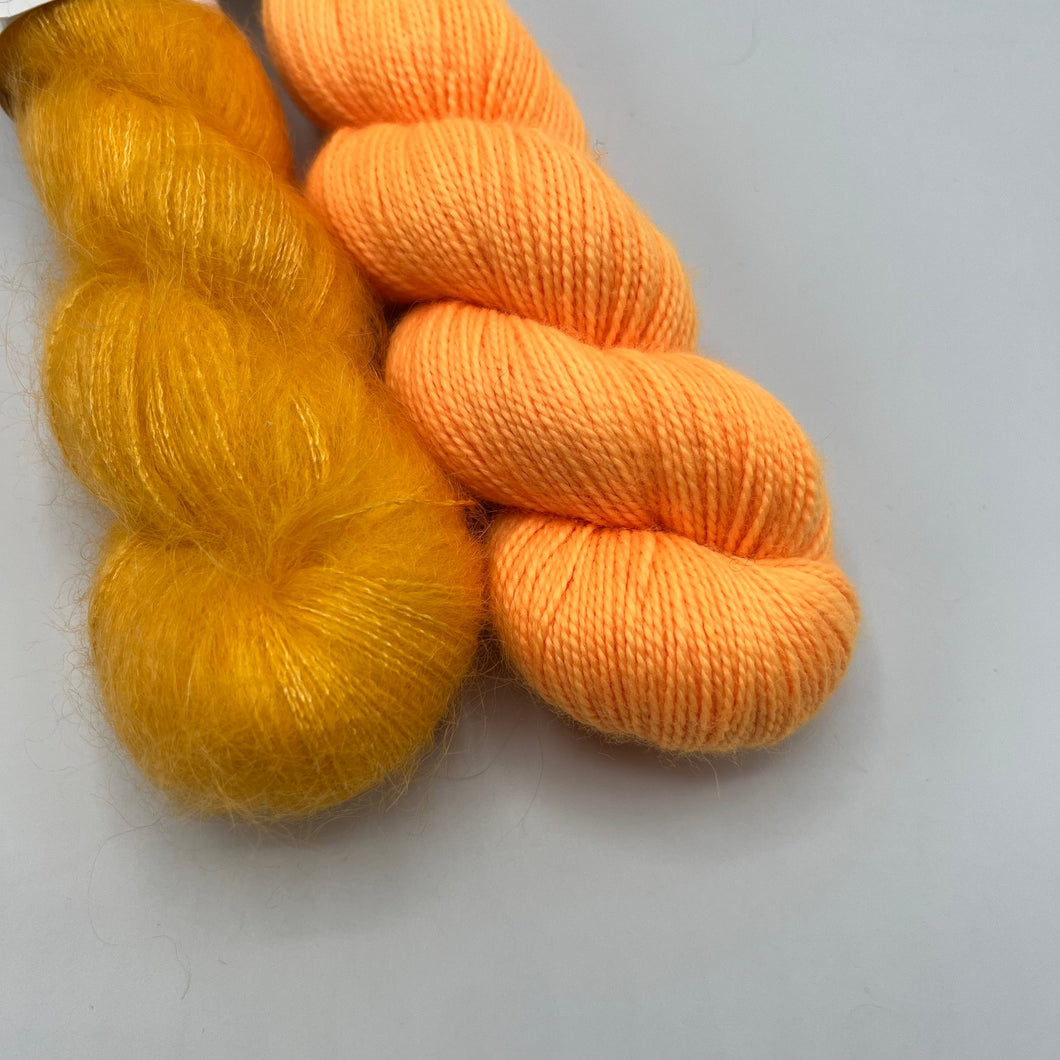 Neon Orange Fingering/Mohair Yarn set