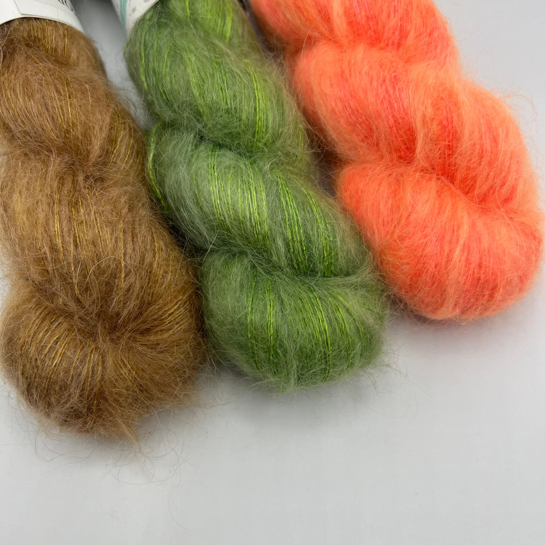 Topaz/Avocado/Neon Orange Mohair Yarn set